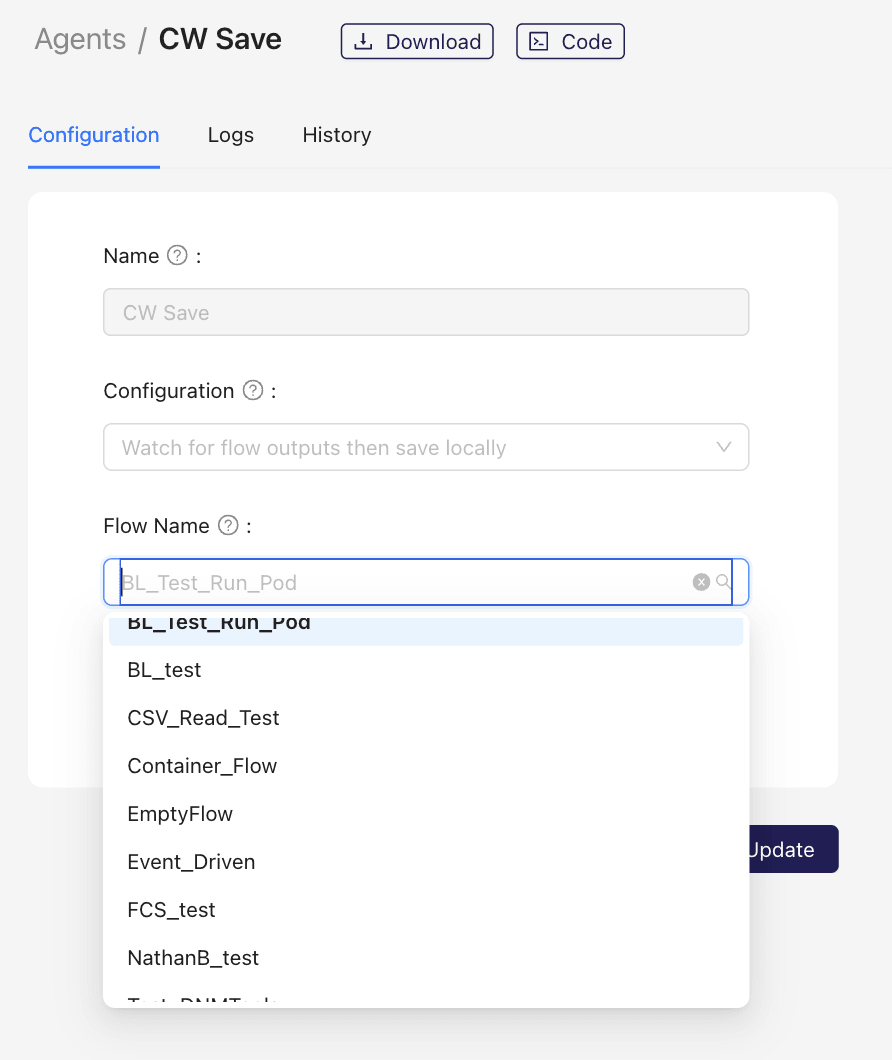 Agent update configuration