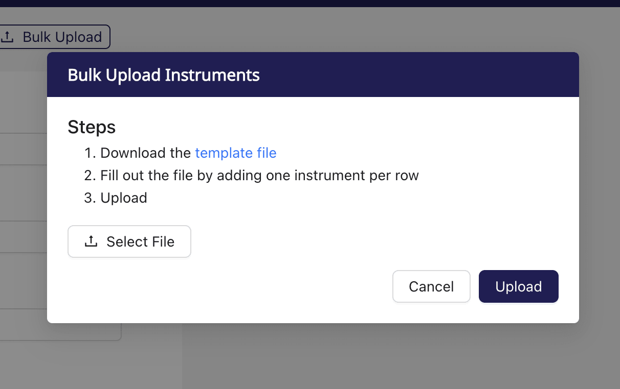 Bulk Upload Instruments