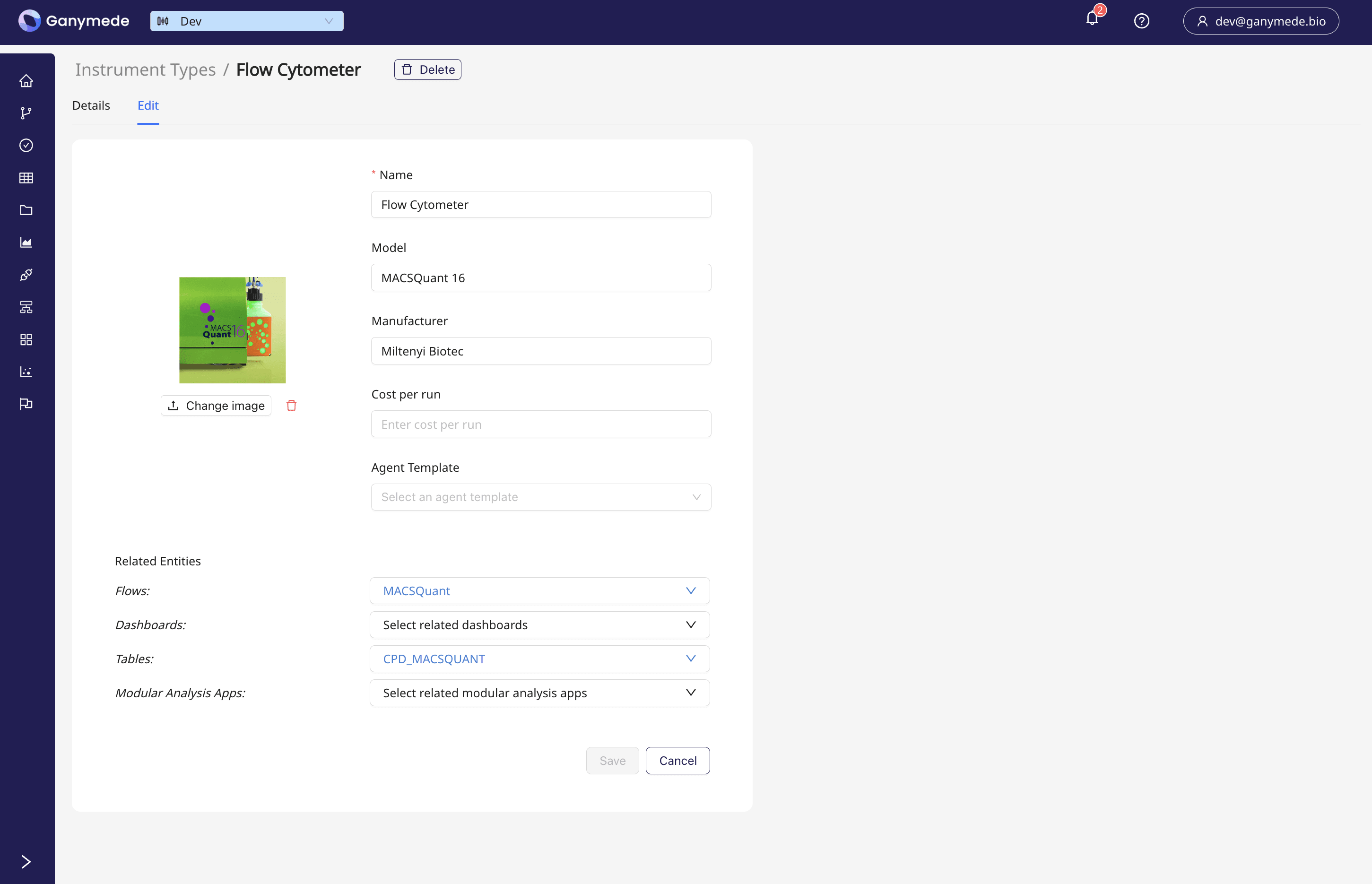 Edit Instrument Type Detail
