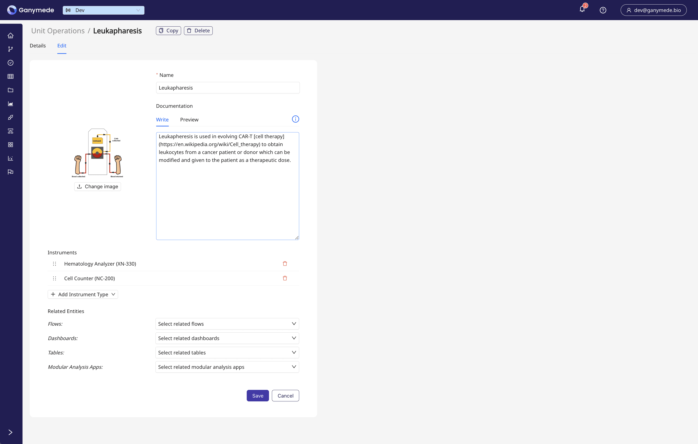 Associate instrument types with unit ops
