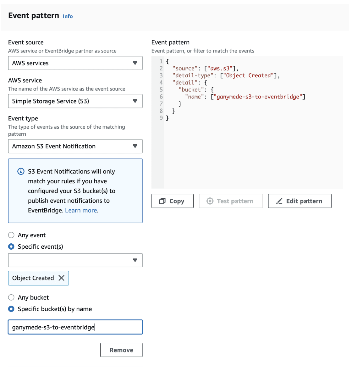 Set up event pattern